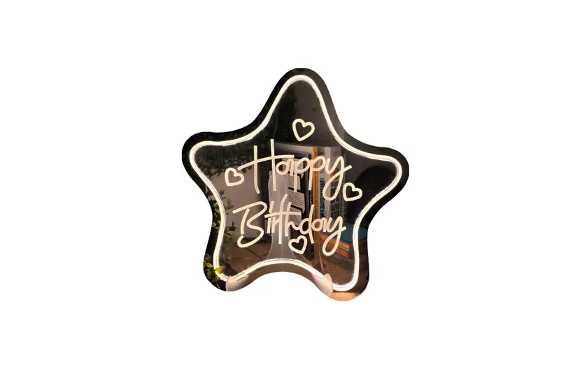 Estrella con grabado Happy birthday con soportes_35.5CM X 35.5CM